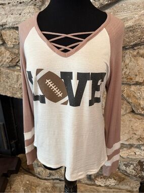 Live Love Gameday Football Crisscross Long-Sleeve Top - Mauve/Tan & Cream
